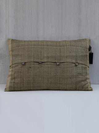 Stripe Printed Organic Silk Cushion Cover Black Nimmit