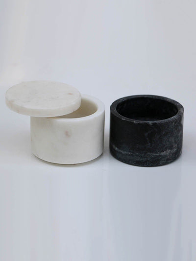 Handmade Marble Salt and Pepper Containers White and Black Nimmit