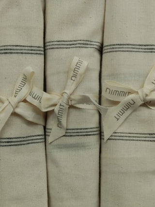 Ecru Woven Stripe Kitchen Towels Set of 3 Black Nimmit