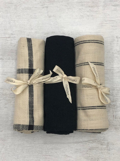 Ecru Kitchen Towels Set of 3 Black Nimmit