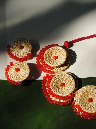 Laali Set Necklace and Earrings Red Ekibeki