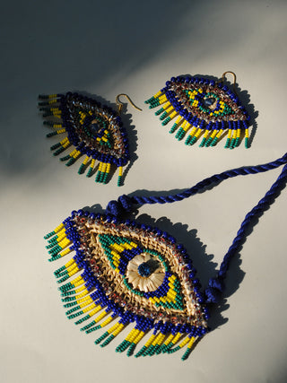 Nazar Set Blue Necklace and Earrings Blue Ekibeki