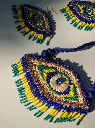Nazar Set Blue Necklace and Earrings Blue Ekibeki
