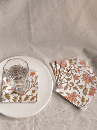 Coaster set of 6 - pink floral Ekatra