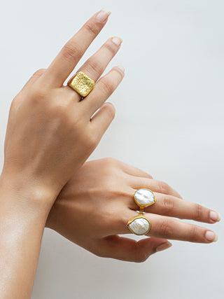 MOKUZAI Kiyomi Pearl Adjustable Ring Gold Tone Equiivalence