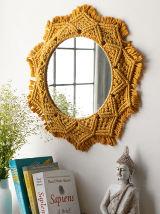 Macrame Mirror Mustard Yellow Color Fermoscapes