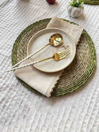 Natural Dual Color Round Placemats Set Of 2 Natural And Green Fermoscapes