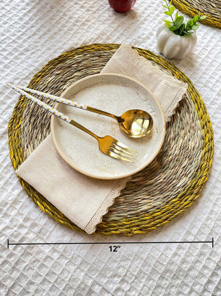 Natural Dual Color Round Placemats Set Of 2 Natural And Mustard Fermoscapes
