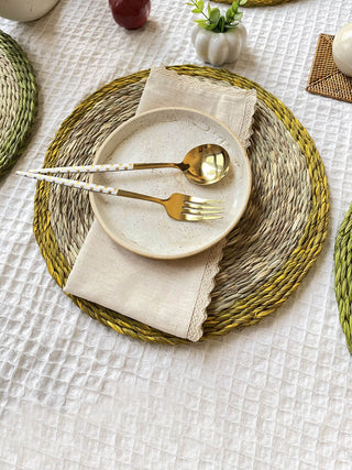 Natural Dual Color Round Placemats Set Of 2 Natural And Mustard Fermoscapes