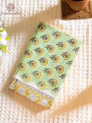 Handmade Block Printed Diary Green Floral Fermoscapes