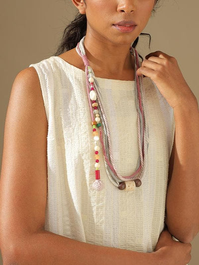 Layered Fabric Strings Necklace Multicolored Flourish