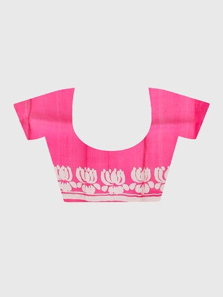 Handwoven Hand Batik Pure Silk Saree And Blouse Piece With Silk Mark Cream And Pink GCART