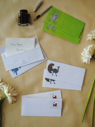 Gond + Chitrakathi Envelopes  Green – Set Of 8 Ekibeki