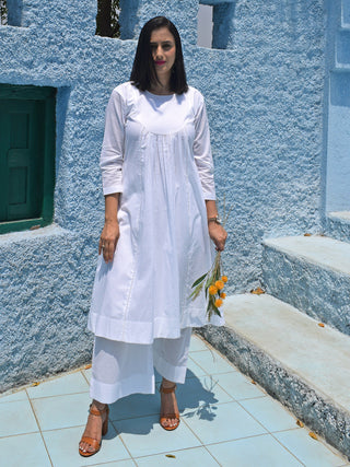 Sunkissed white kurta with yoke and pyjama House of Moxa