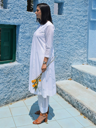 Sunkissed white kurta with yoke and pyjama House of Moxa