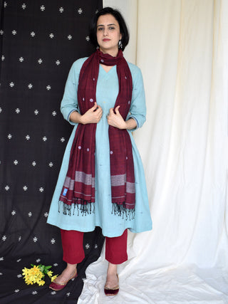 Maroon Handwoven Jamdani Dupatta House of Moxa