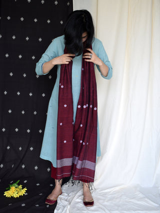 Maroon Handwoven Jamdani Dupatta House of Moxa