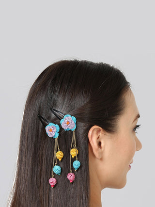 Handmade Crochet Flower Hair Clips Set Lavender Rapunzel Samoolam