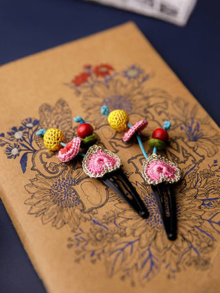 Handmade Crochet Flower Hair Clips Set  Pink Heart Samoolam