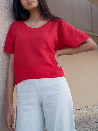 MAGNOLIA Linen Top Fuchsia Dhaaga