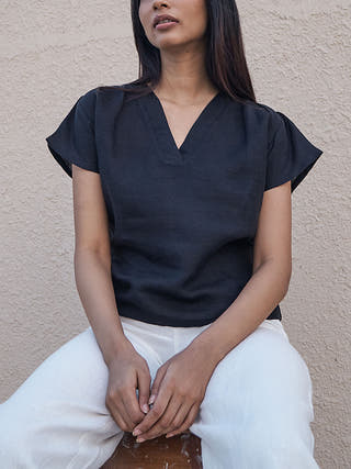 NOLANA Linen Top Navy Blue Dhaaga