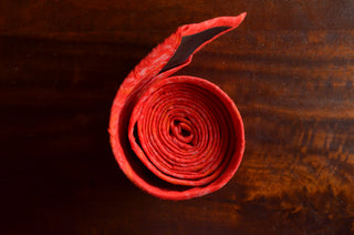 Raw Silk Ikat Necktie in Scarlet Red Indigharana