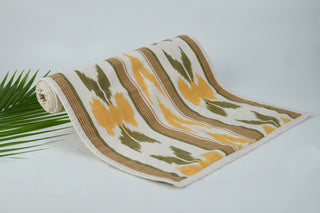 Table Runner in Cotton Ikat - Yellow Indigharana