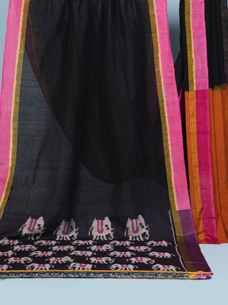 Linen Saree Elephant Black With Blouse Piece Bindu Giri