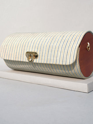 The Blue-Yellow Stripe Shoulder Cylindrical Bag Label Sneha