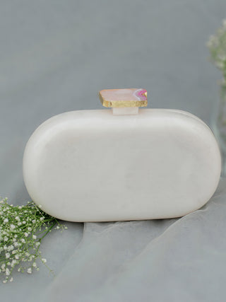 The White Baroque Capsule Clutch - Pink Stone Label Sneha