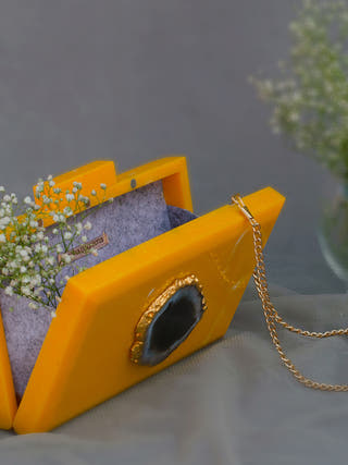 The  Yellow Baroque Rectangular Clutch Label Sneha