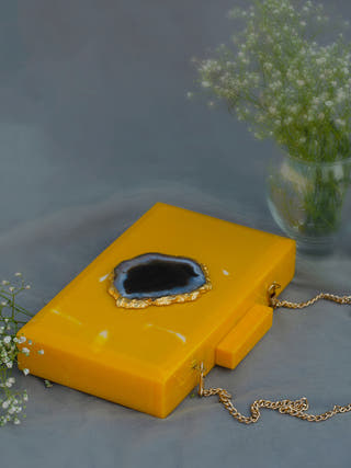 The  Yellow Baroque Rectangular Clutch Label Sneha
