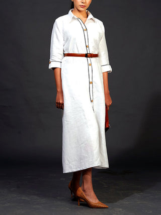 Linen Shirt Dress White Indu