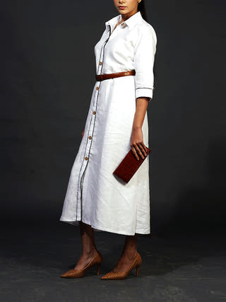 Linen Shirt Dress White Indu
