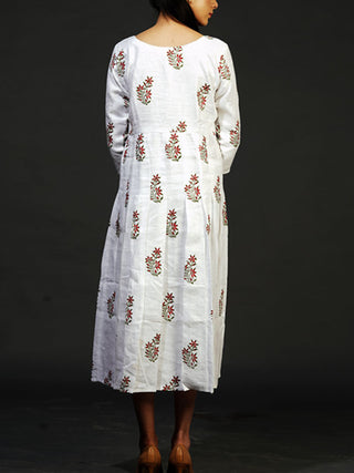 Floral Block Print Midi Dress White Indu