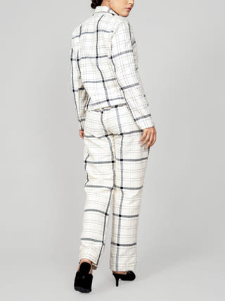 Plaid Fitted Blazer Ivory White Indu