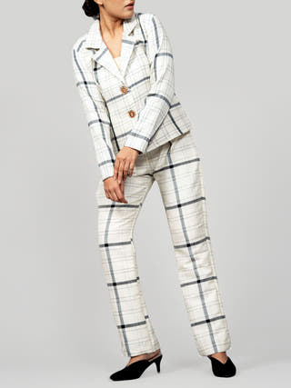 Plaid Fitted Blazer Ivory White Indu
