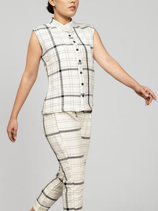 Sleevless Plaid Shirt Ivory White Indu