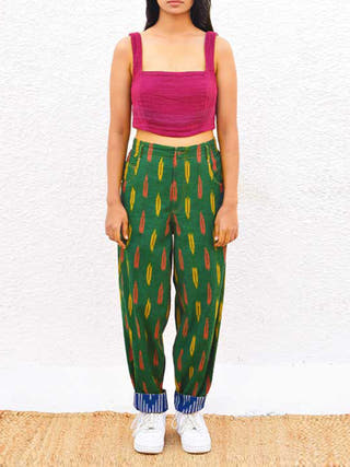NATIVE,IKAT GREEN TAPERED LEG PANT, GREY Sonica Sarna