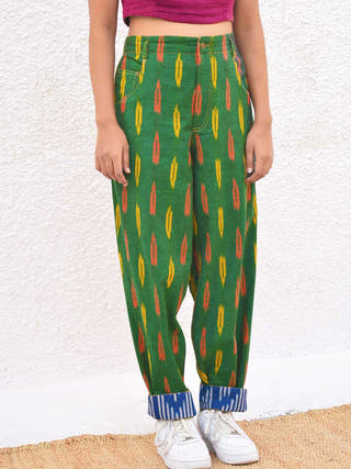 NATIVE,IKAT GREEN TAPERED LEG PANT, GREY Sonica Sarna