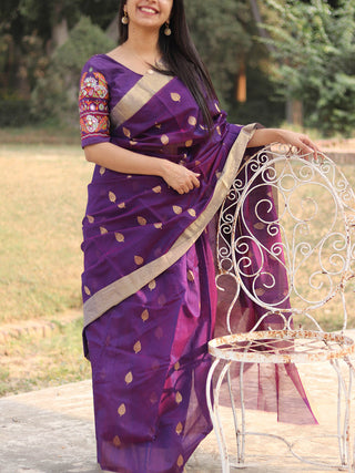 Chanderi Saree Purple With Blouse Pce Digikargha