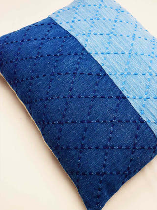 Indigo Embroidered Denim Cushion Cover Sonica Sarna