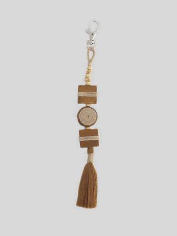 Earthy Wood Tassel Bag Charm