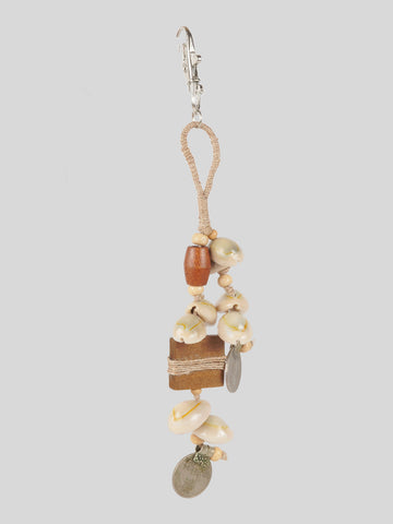 Earthy Wood Cowry & Old Coin Bag Charm
