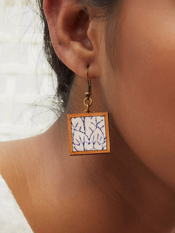 Handblock printed Fabric and Repurposed Wood Frame Earring