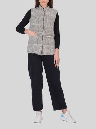 Gaddi Sheep Wool Sleeveless Jacket Grey Indigo Amour