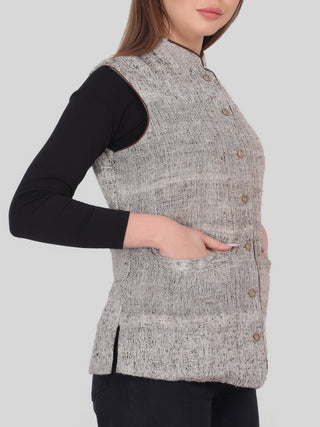 Gaddi Sheep Wool Sleeveless Jacket Grey Indigo Amour