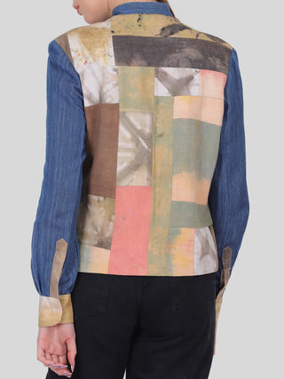 Recycled Patchwork and Handloom Denim Jacket Multicolor Indigo Amour