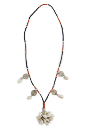 Boho Repurposed Metal And Cowry Necklace With Fine Thread Wrapping Whe