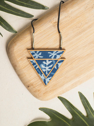 Indigo Repurposed Wood Frame Triangular Necklace Whe